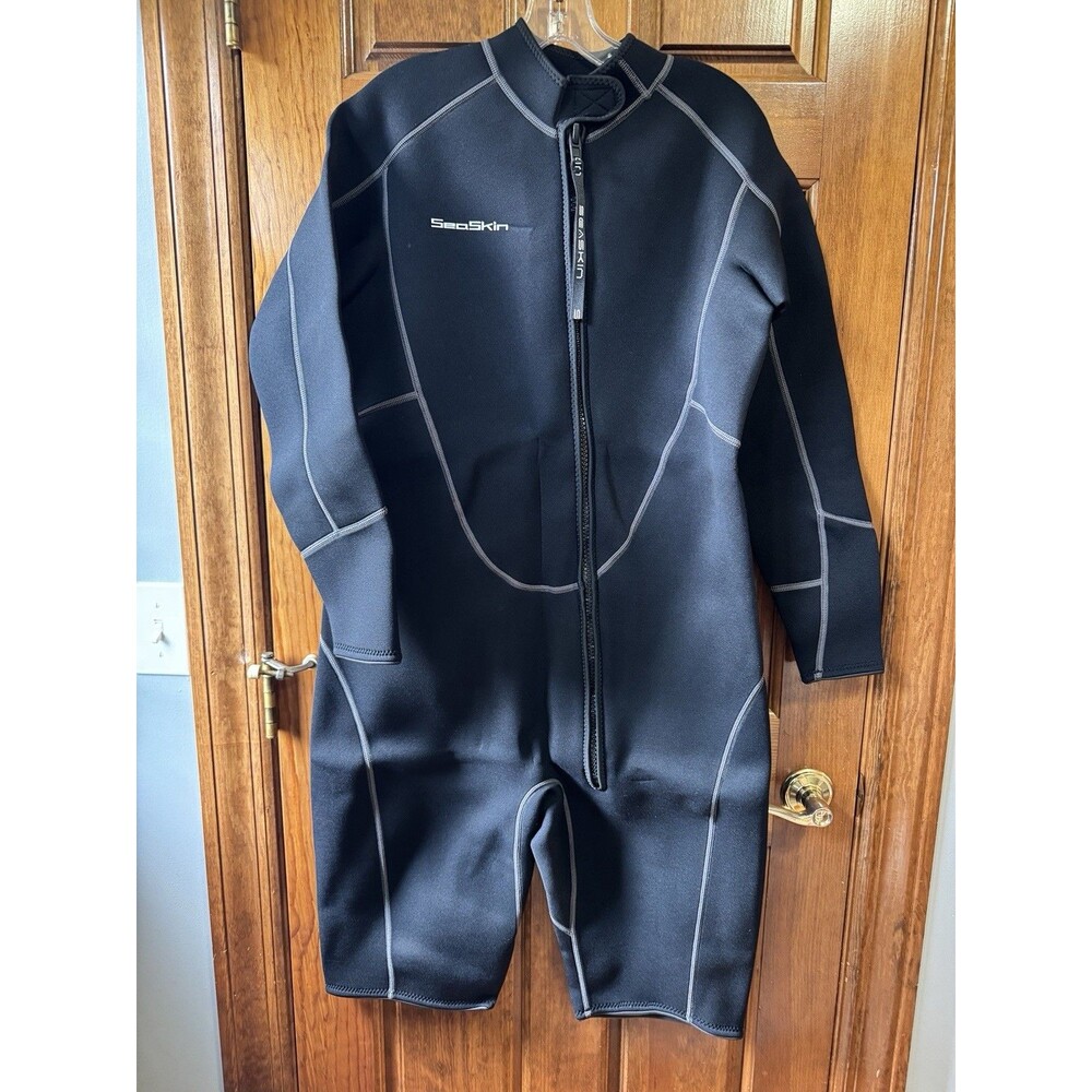 Seaskin Wetsuit Shorty Mens XXL Black Neoprene Front Zip For Surfing, Dive, Swim